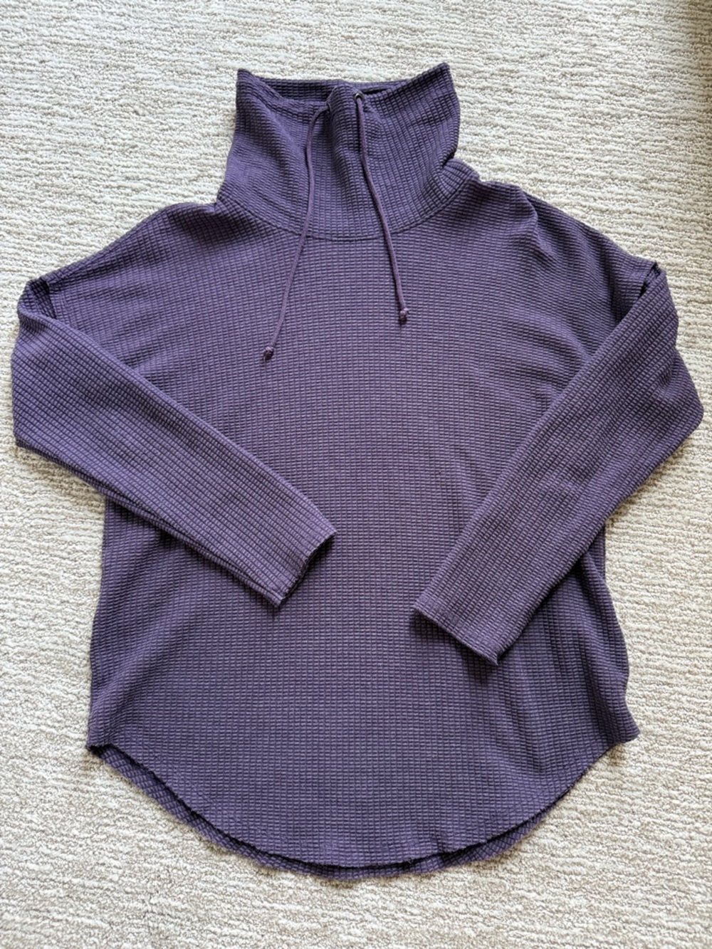 Lilla P Funnel Neck Waffle Weave Long-sleeved Purple Top Size Medium